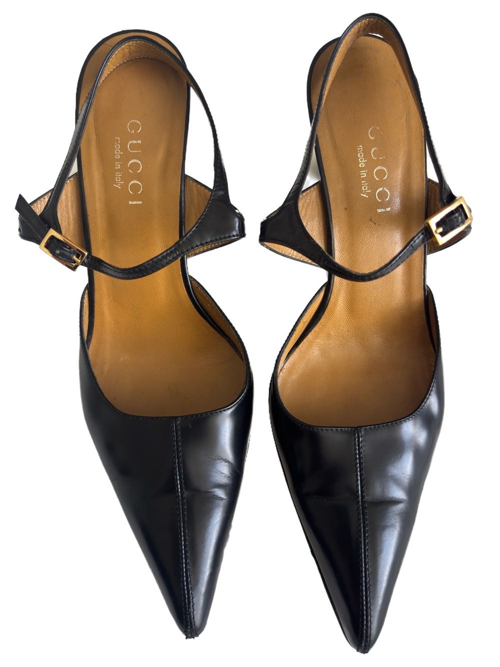 Gucci Vintage Black Leather Pointed Toe Slingback Pumps Heels Size 9B - Picture 5 of 16